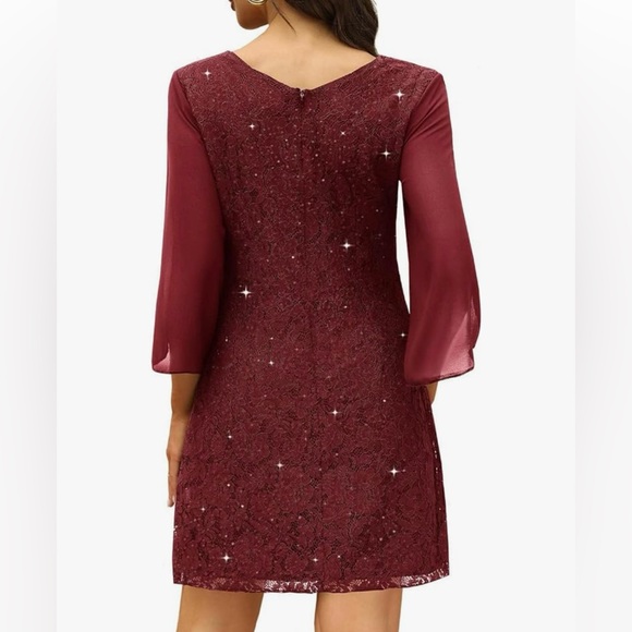 Dark Red Sequin Cocktail Dress - Picture 2 of 3
